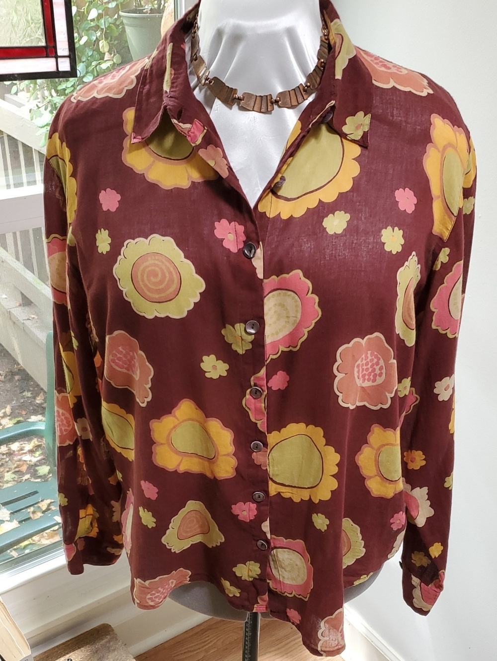 GUDRUN SJODEN Reddish Brown L Floral Blouse